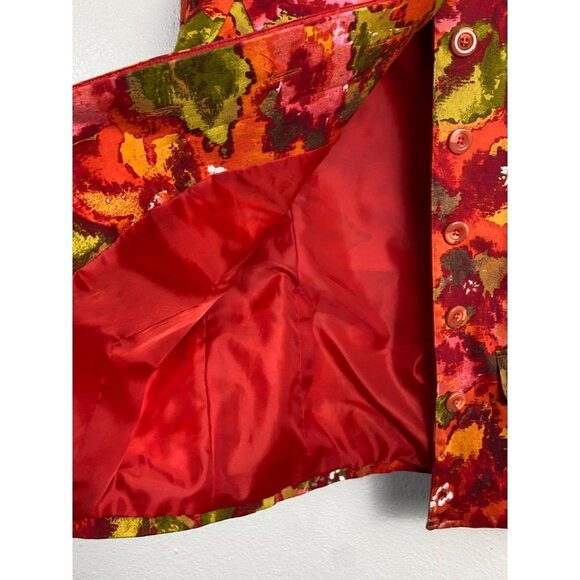 Chico's Blazer Jacket Women size Medium Floral Orange Cotton Blend career Office - Picture 6 of 7